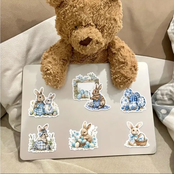 50 Springtime Blue Charming Bunny Sticker Set Easter Floral - Picture 3 of 4